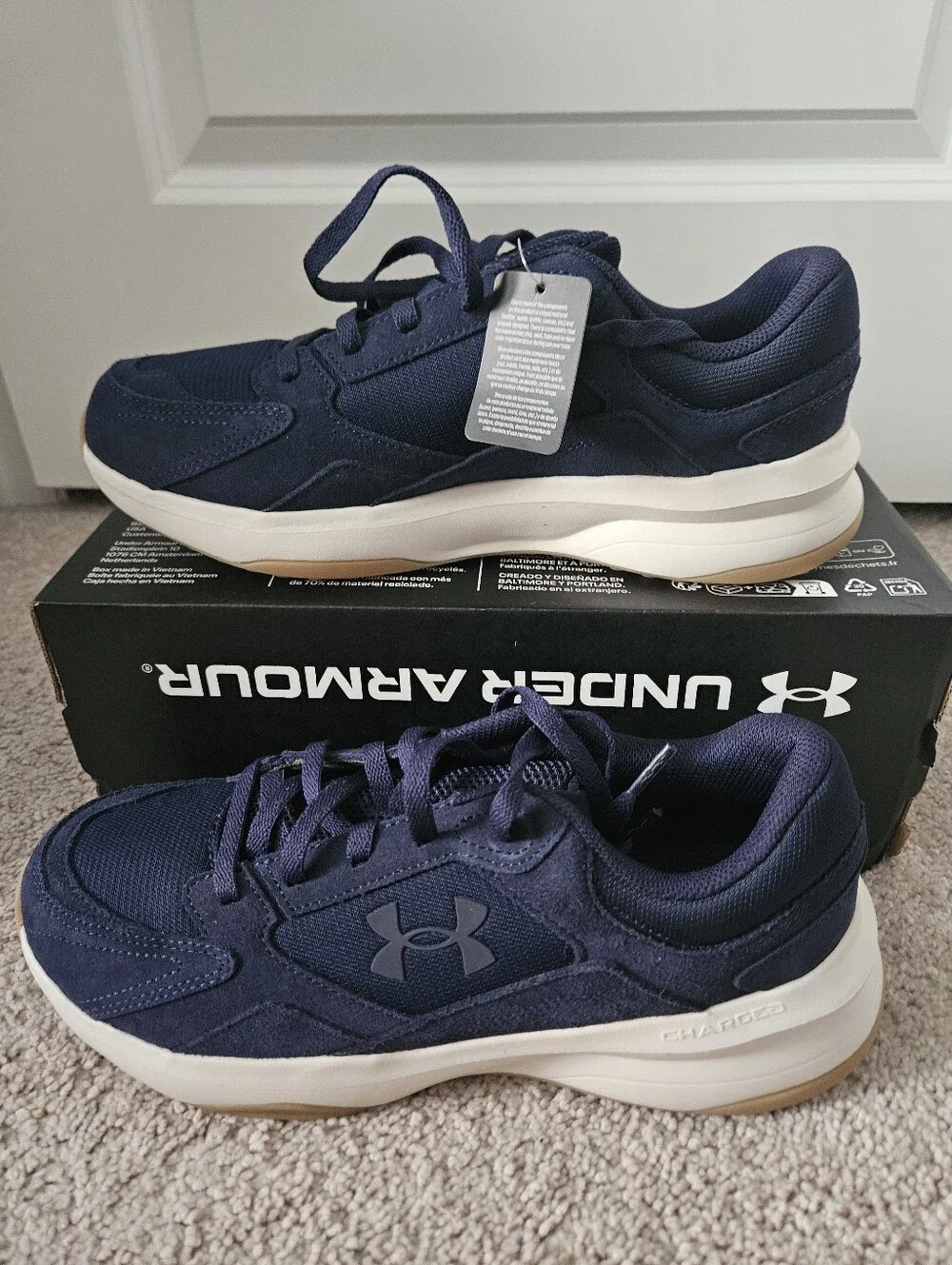 NWT Under Armour UA Edge Suede Mens 10 Navy Blue Charged Sneakers